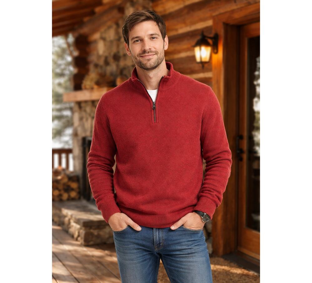 Woolrich Mens Red Burgundy Heather Wool Half Zip Mock Sweater Size M